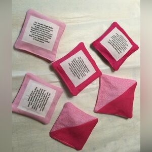 Set of 6 pink quilted cotton Prayer pockets with Crosses inside.
